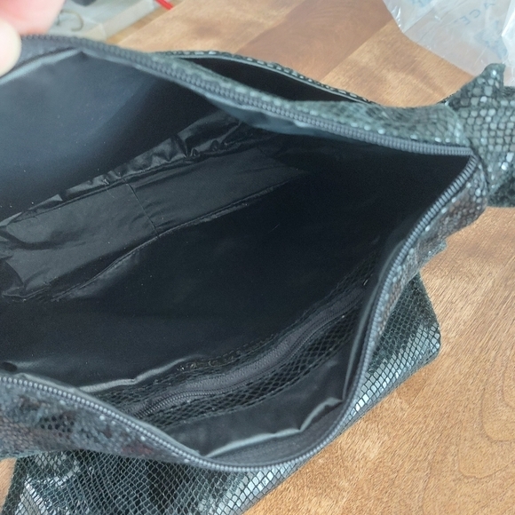 LUGANO snakeskin print glazed soft leather bag black purse Made in Italy - Picture 12 of 14